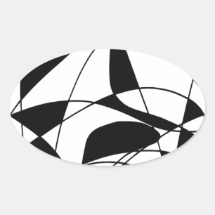 Black and White lines, block colour print pattern Oval Sticker