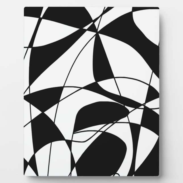 Black and White lines, block colour print pattern Plaque (Front)