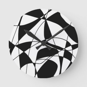 Black and White lines, block colour print pattern Round Clock