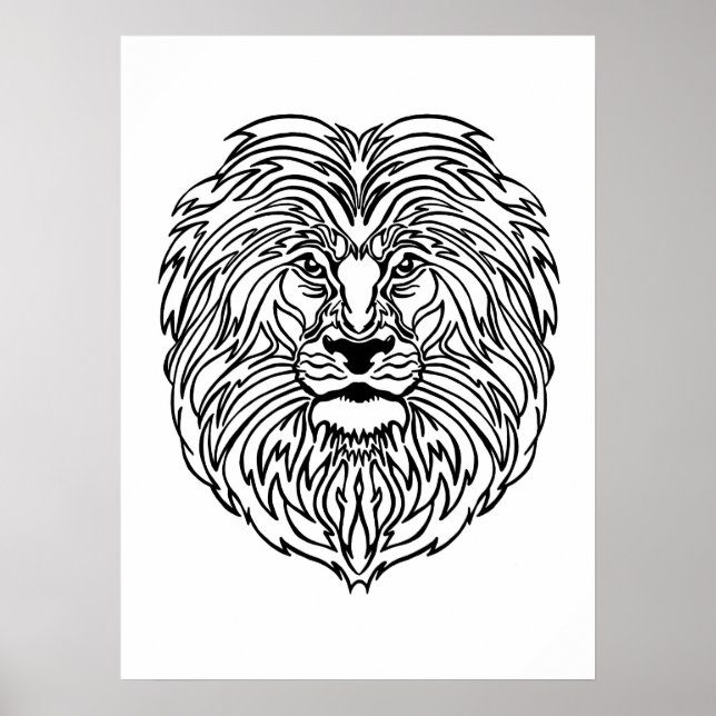 Black and White Lion Art Print Poster, 13" x 19" (Front)