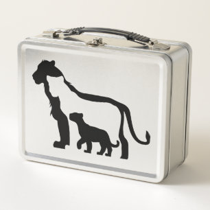 Black and White Lions Metal Lunch Box