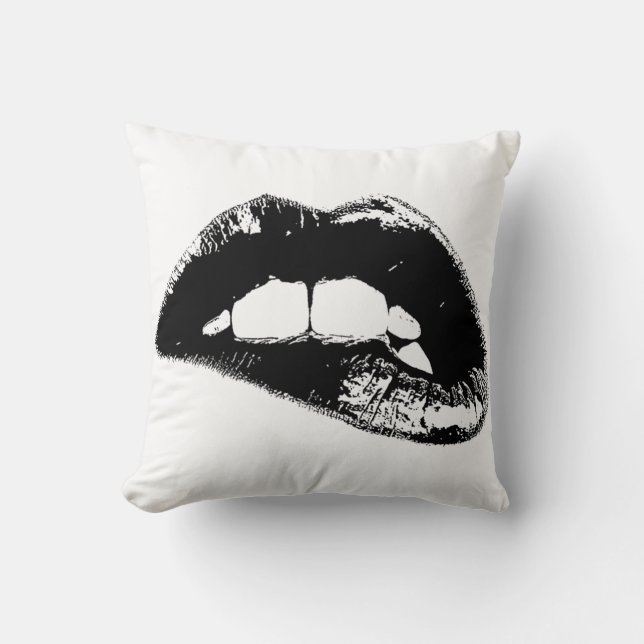 Black and White Lips Cushion (Front)