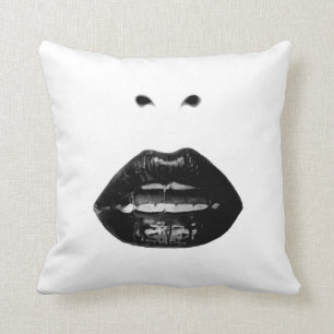 Black and White Lips Cushion