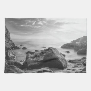 Black and White Little Corona Del Mar Beach Tea Towel