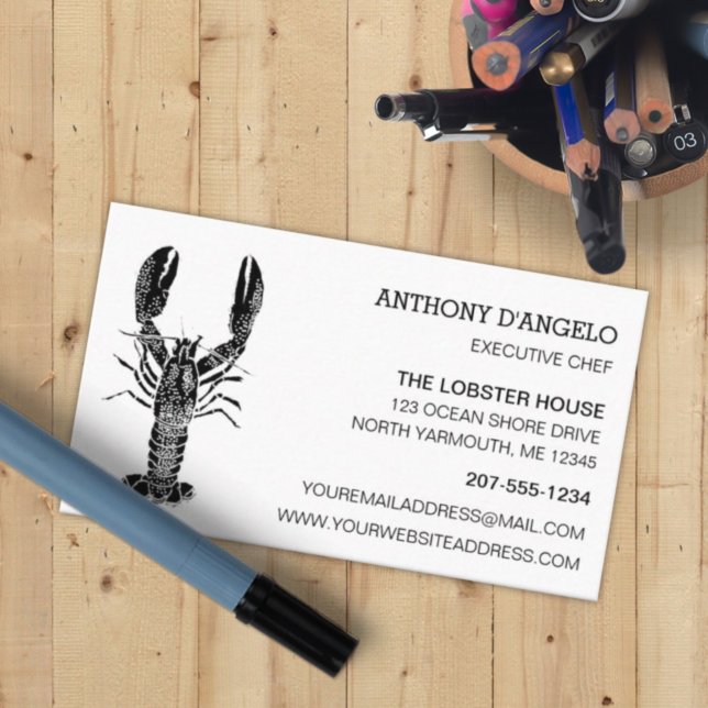 Black and White Lobster Graphic Restaurant, Shop Business Card (Creator Uploaded)