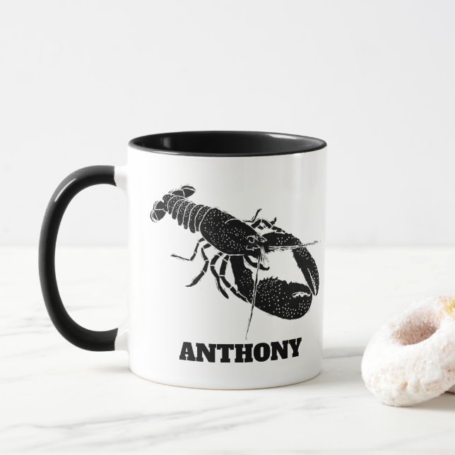 Black and White Lobster Personalised Mug (With Donut)