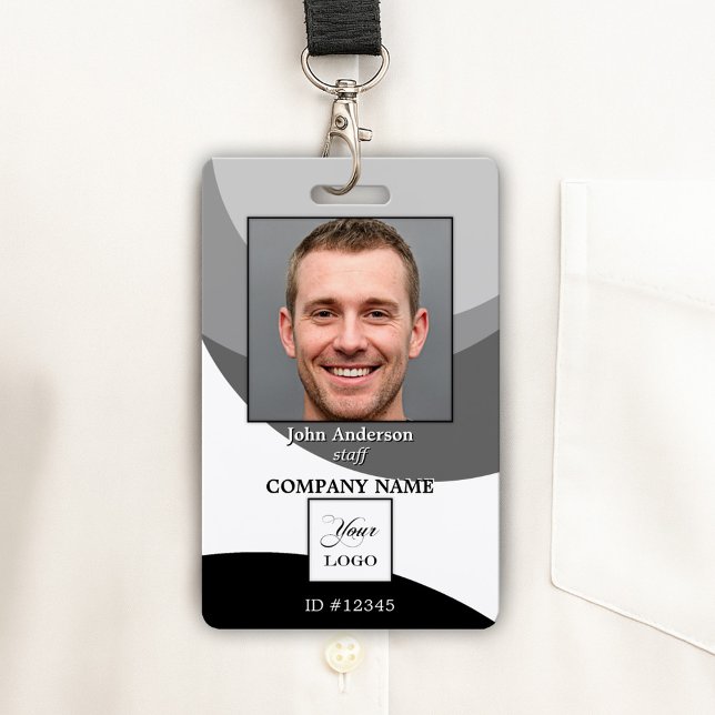 Black and White Logo Photo ID Badge (Photo ID badge featuring a black and white design with a space for your custom photo and logo)