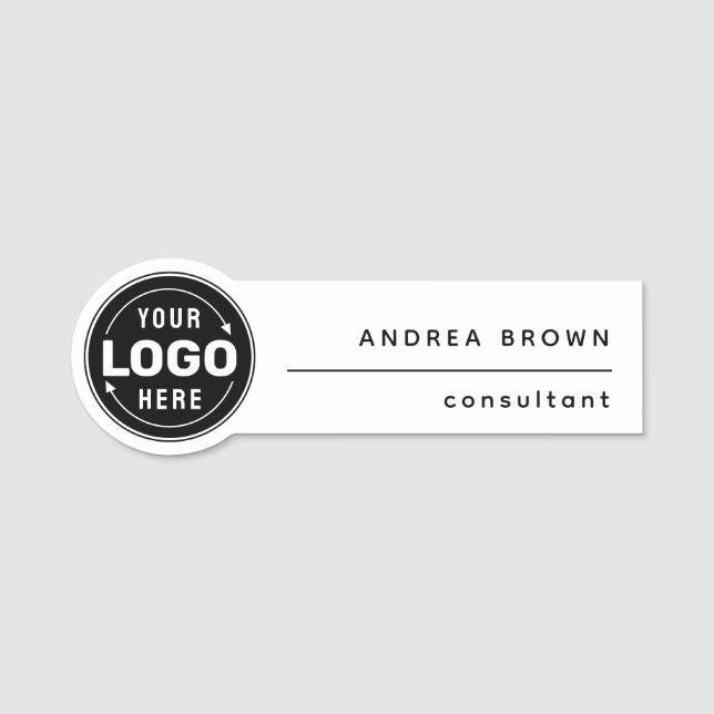 Black and White Logo Professional Custom Name Tag (Front)