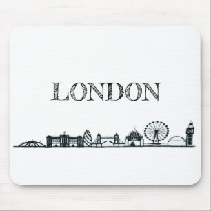 Black and White London Skyline Mouse Pad