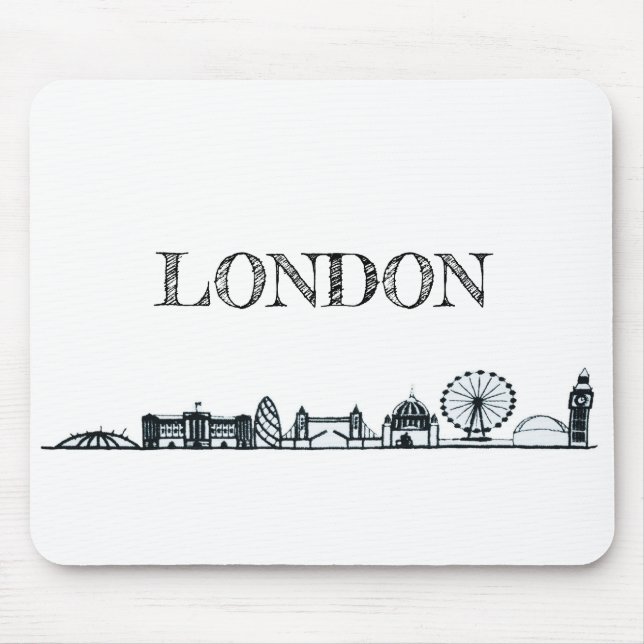 Black and White London Skyline Mouse Pad (Front)