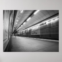 Black and White London Underground Speeding Train