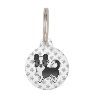 Black And White Long Coat Chihuahua Cartoon Dog Pet Tag