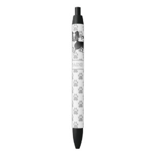 Black And White Long Coat Chihuahua Dog & Name Black Ink Pen