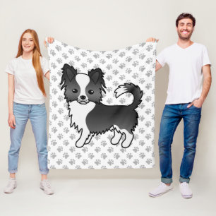 Black And White Long Coat Chihuahua Dog & Paws Fleece Blanket