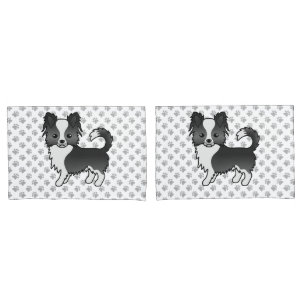 Black And White Long Coat Chihuahua Dog & Paws Pillowcase