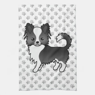 Black And White Long Coat Chihuahua Dog & Paws Tea Towel