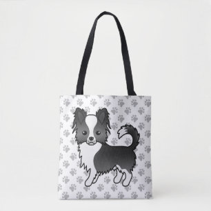 Black And White Long Coat Chihuahua Dog & Paws Tote Bag