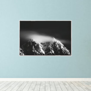 Black and white long exposure clouds over mountain canvas print