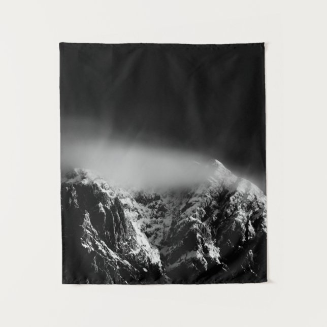 Black and white long exposure of clouds above moun tapestry (Front)