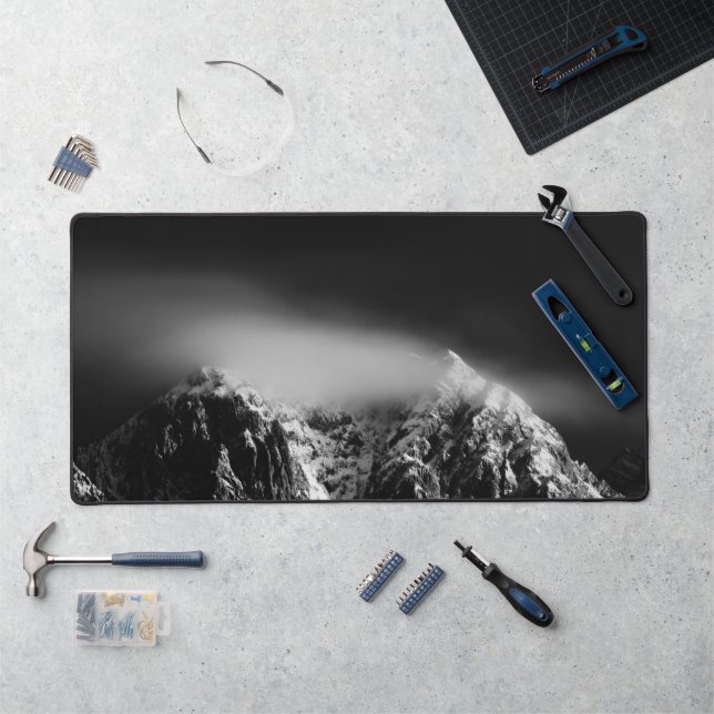 Black and white long exposure of clouds mountains desk mat (Workstation)
