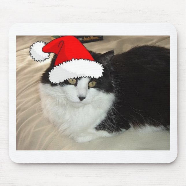 Black and White Longhaired Cat Mouse Pad (Front)