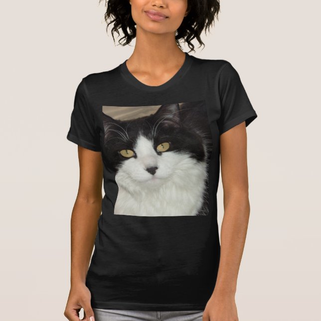Black and White Longhaired Cat T-Shirt (Front)