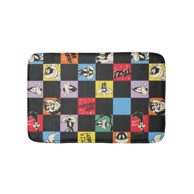 Black and White LOONEY TUNES™ in Colourful Chequer Bath Mat (Front)