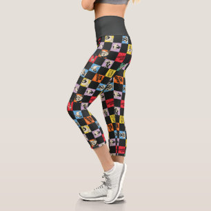 Black and White LOONEY TUNES™ in Colourful Chequer Capri Leggings
