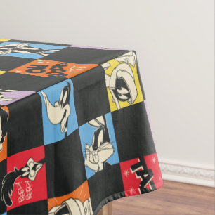 Black and White LOONEY TUNES™ in Colourful Chequer Tablecloth