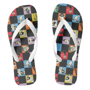 Black and White LOONEY TUNES™ in Colourful Chequer Thongs