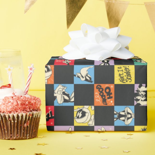 Black and White LOONEY TUNES™ in Colourful Chequer Wrapping Paper (Birthday Party)