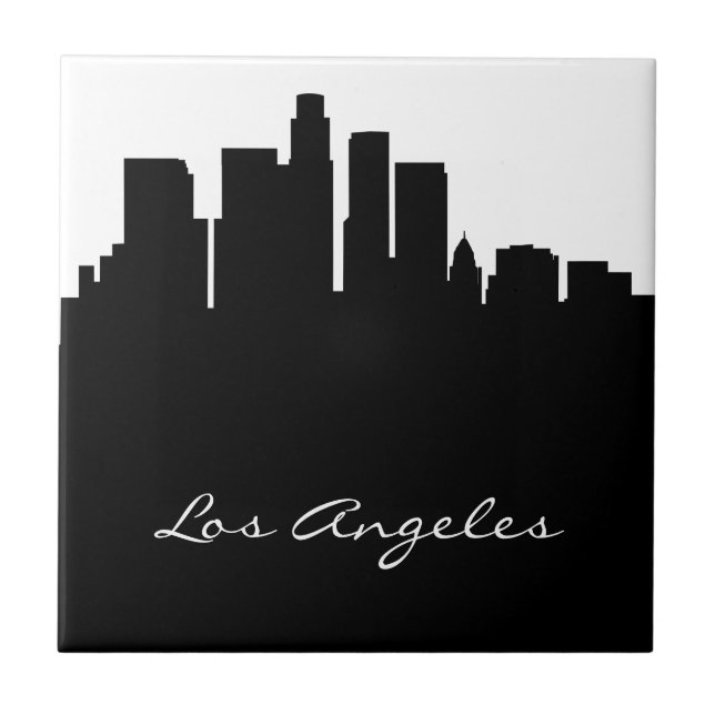 Black and White Los Angeles Skyline Tile (Front)