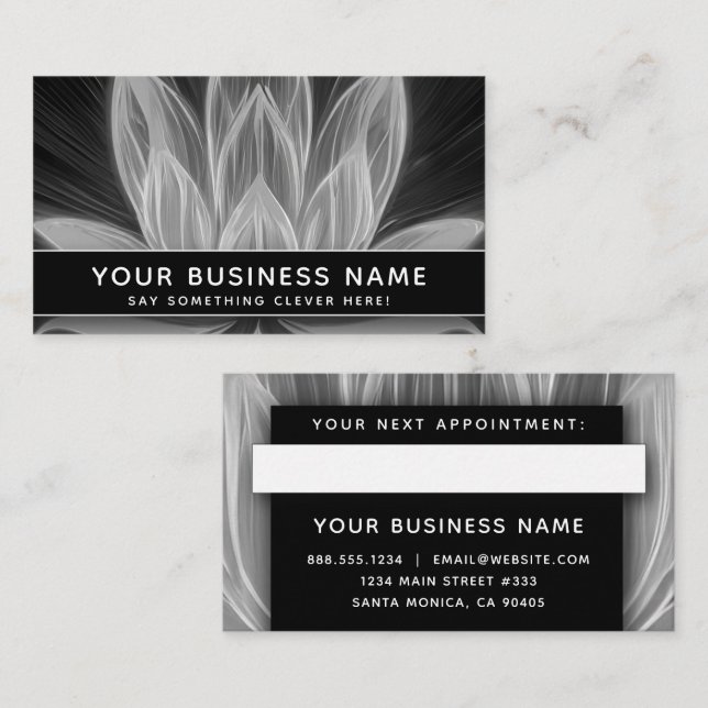 Black and White Lotus Modern Elegant Professional Appointment Card (Front/Back)