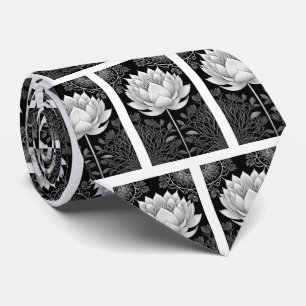 Black and White Lotus Pattern Tie