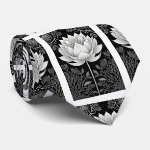 Black and White Lotus Pattern Tie