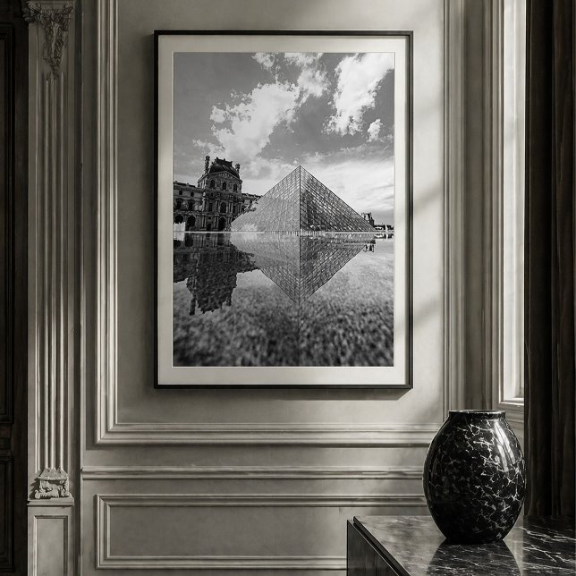 Black and White Louvre Pyramid Paris Reflection Poster (Creator Uploaded)
