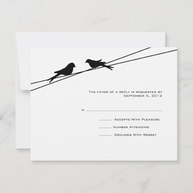 Black and White Love Birds on a Wire RSVP Card (Front)