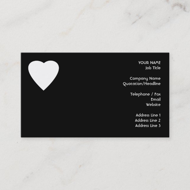 Black and White Love Heart Design. Business Card (Front)