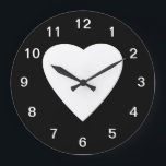 Black and White Love Heart Design. Large Clock<br><div class="desc">A white heart on a black background.</div>