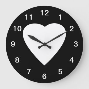 Black and White Love Heart Design. Large Clock