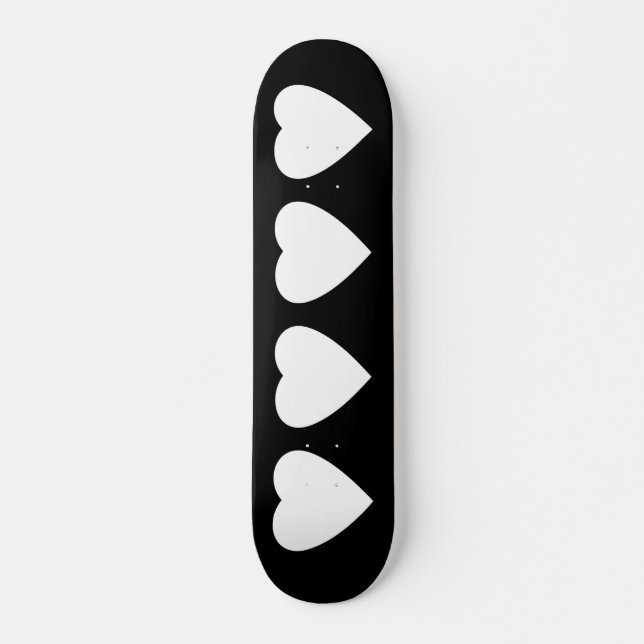 Black and White Love Heart Design. Skateboard (Front)