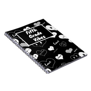 Black and White Love Hearts Fifth Grade Vibes   Notebook