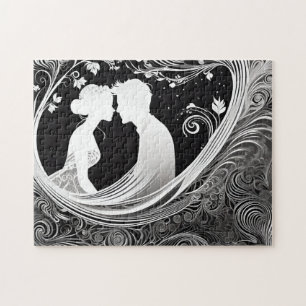 Black and White Love in Reverse: Silhouette Couple Jigsaw Puzzle