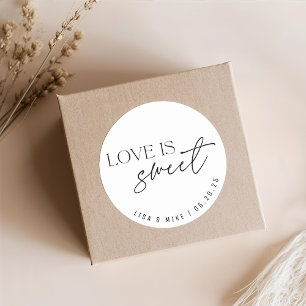 Black and White Love is Sweet Wedding Favour Classic Round Sticker