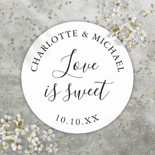 Black And White Love Is Sweet Wedding Favour  Classic Round Sticker