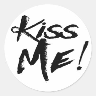Black And White Love Kiss Me Classic Round Sticker