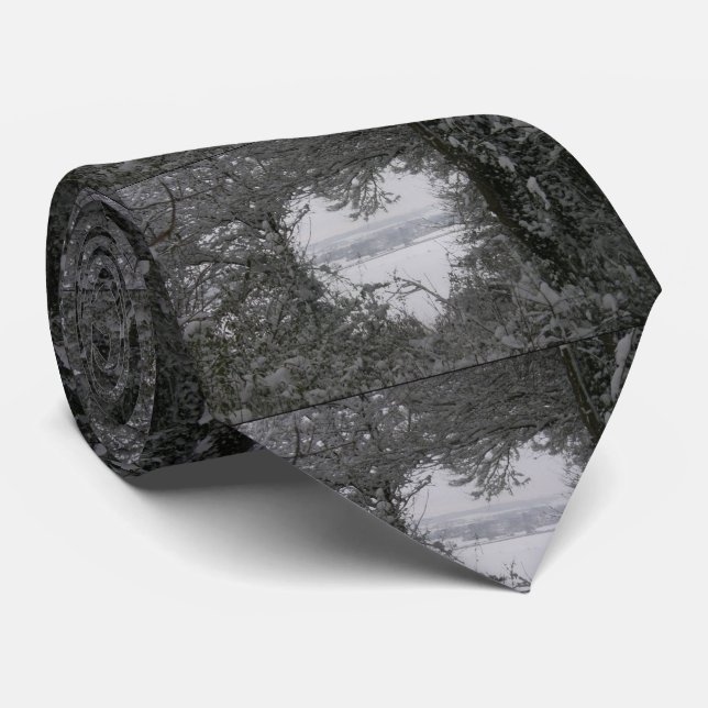 Black and White Love Snow Heart Photo Christmas Tie (Rolled)