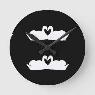 Black And White Love Swans Round Clock