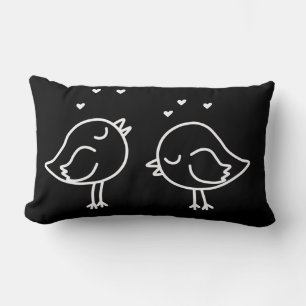 Black and White Lovebirds & Hearts Doodles Pillow