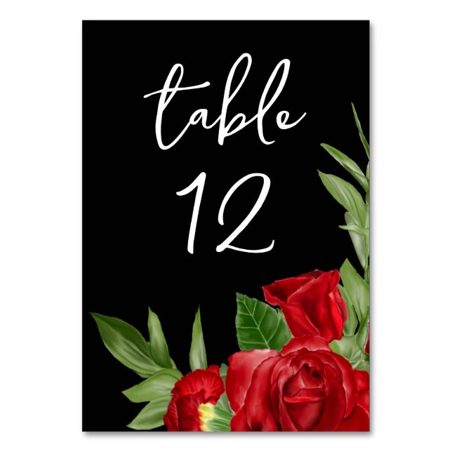 Black and White Lovely Red Table Number (Front)